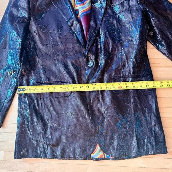 Men’s Black Sequin Blazer Jacket Made in USA Large 42R Disco Eras Tour NYE